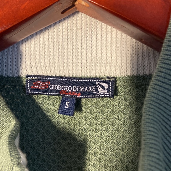 GIORGIO DI MARE BIRDSEYE KNIT FULL ZIP SWEATER // SAGE GREEN. Size S - Picture 6 of 10